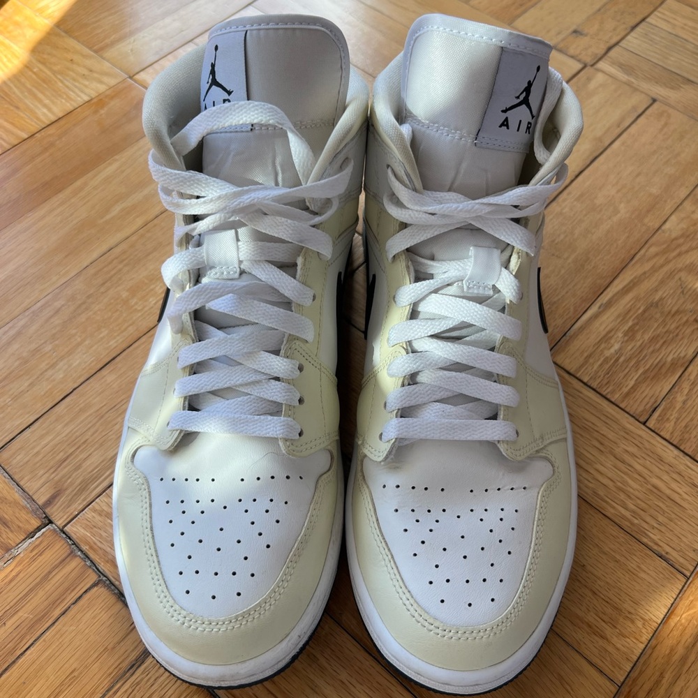 Nike Air Jordan Mid Top Sneakers in White and Cream - coconut cream color way